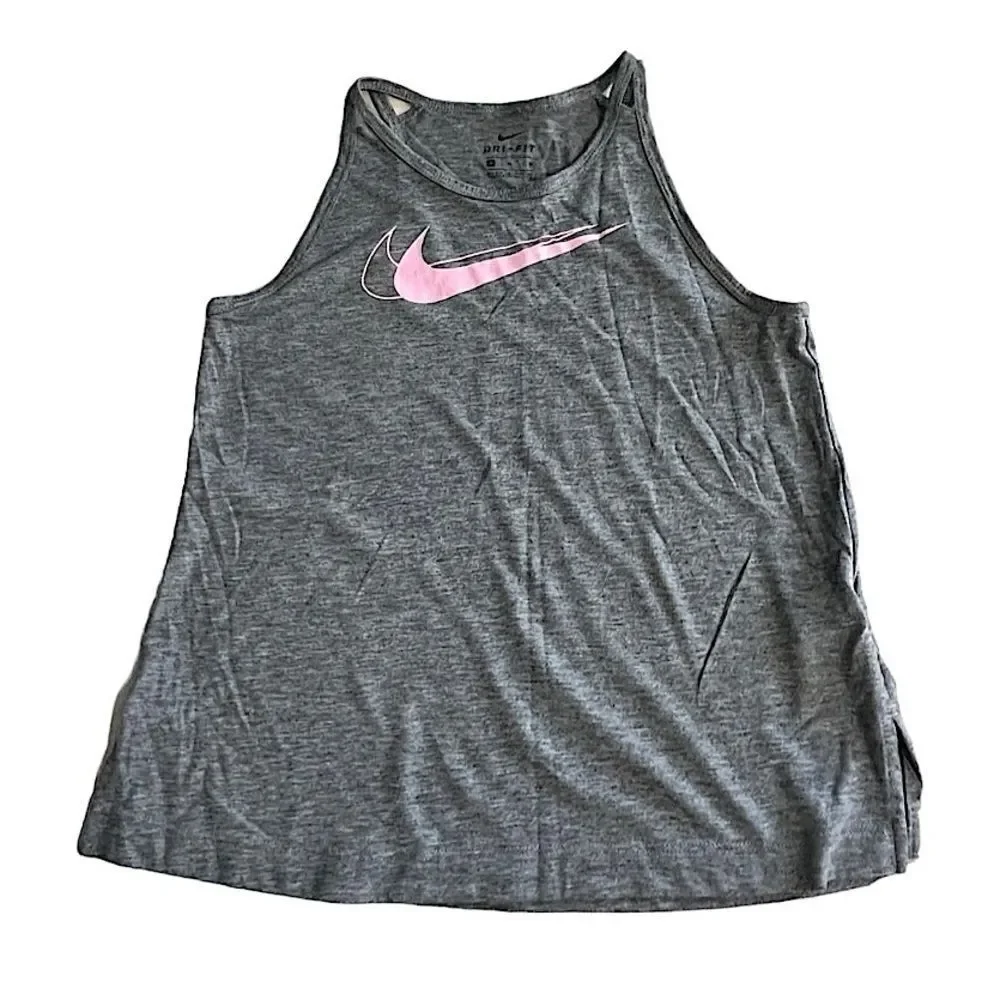 Nike Girls' Trophy Training Tank Top Medium Grey with Baby Pink Swoosh